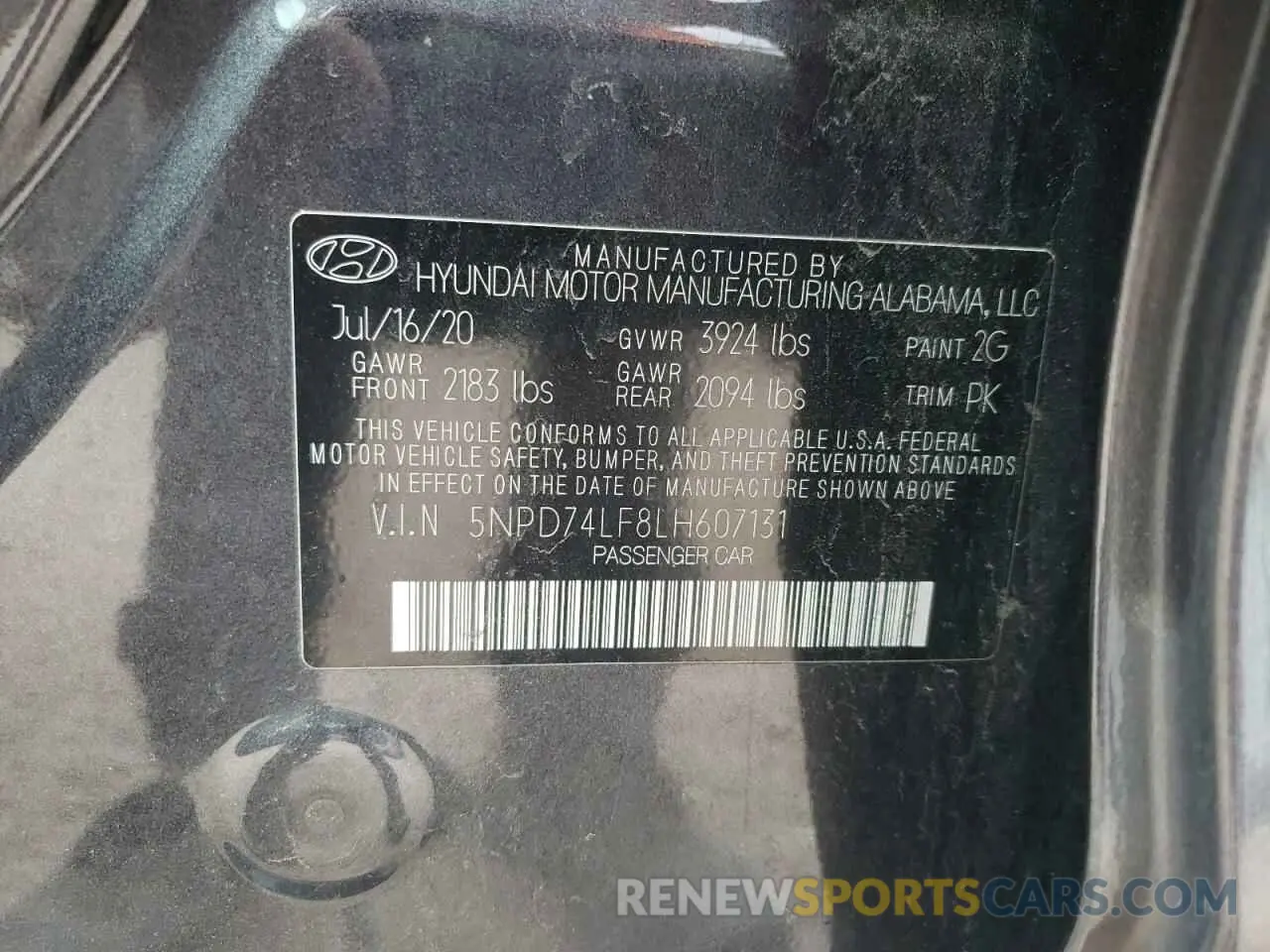 12 Photograph of a damaged car 5NPD74LF8LH607131 HYUNDAI ELANTRA 2020