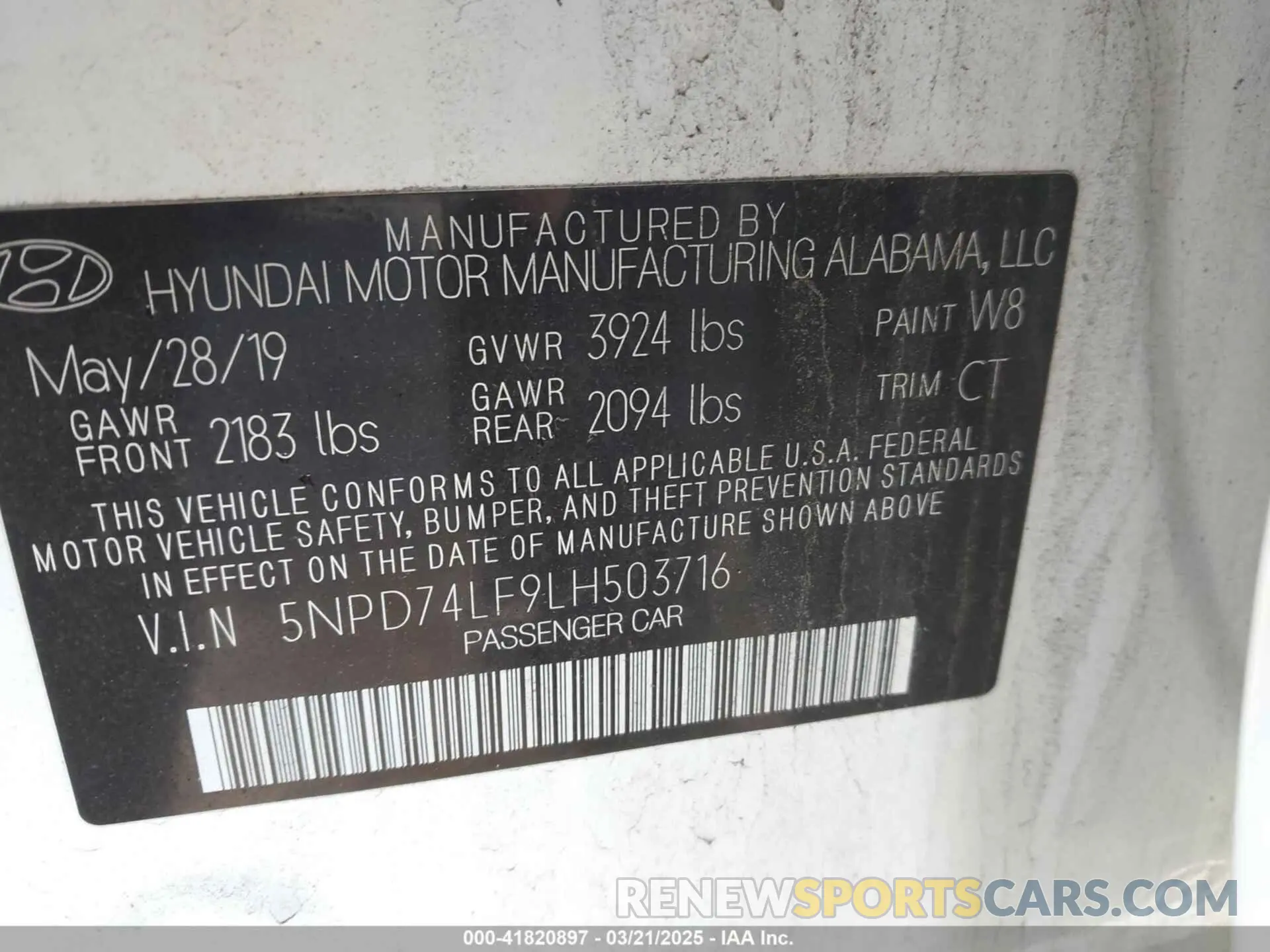 9 Photograph of a damaged car 5NPD74LF9LH503716 HYUNDAI ELANTRA 2020