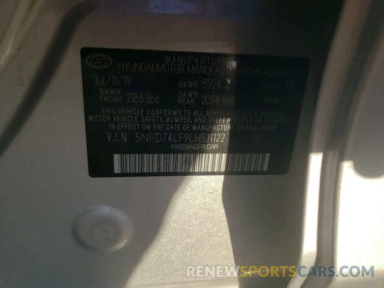 12 Photograph of a damaged car 5NPD74LF9LH511122 HYUNDAI ELANTRA 2020