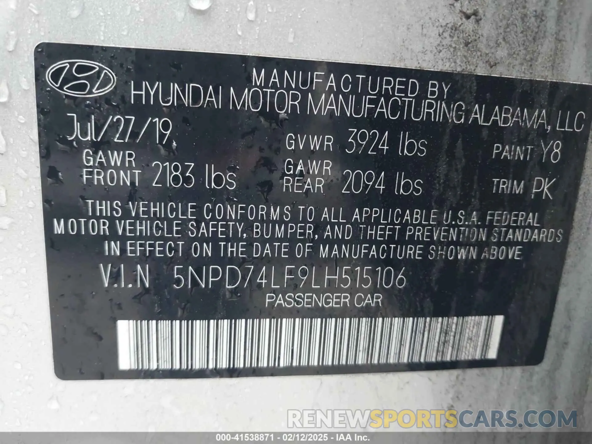 9 Photograph of a damaged car 5NPD74LF9LH515106 HYUNDAI ELANTRA 2020