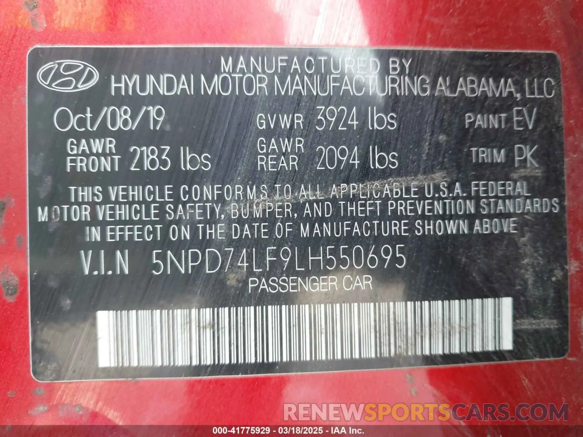 9 Photograph of a damaged car 5NPD74LF9LH550695 HYUNDAI ELANTRA 2020