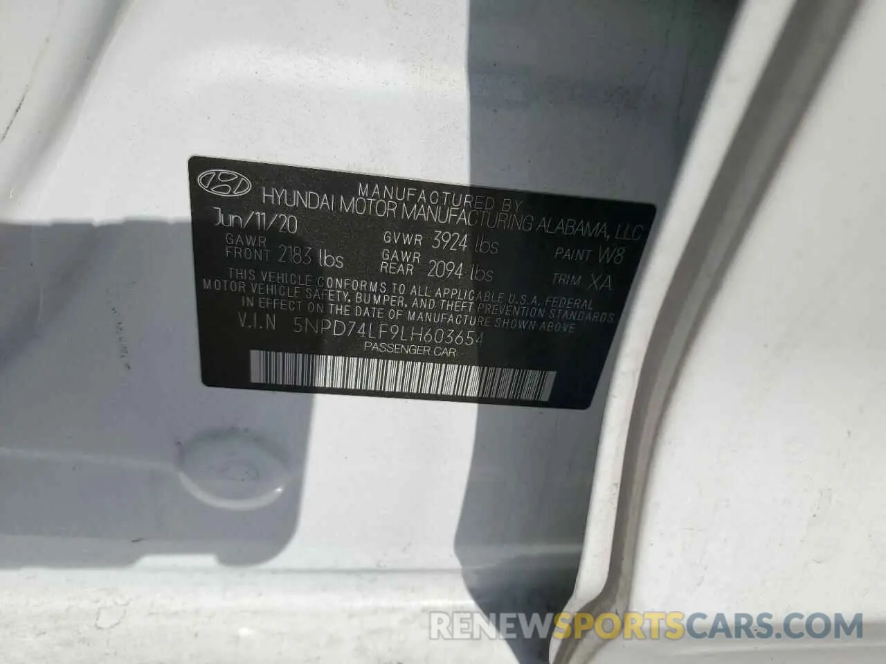 13 Photograph of a damaged car 5NPD74LF9LH603654 HYUNDAI ELANTRA 2020