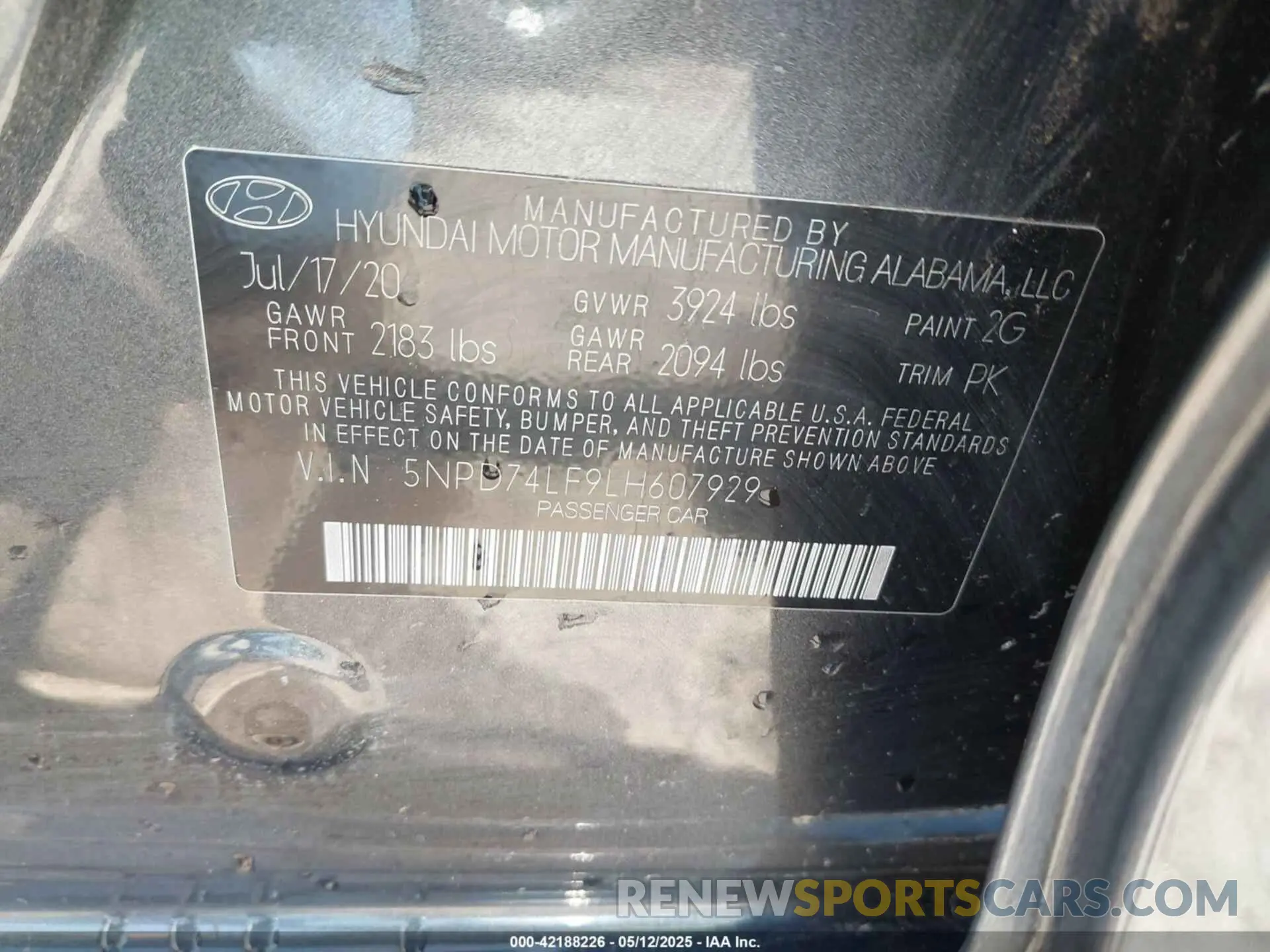 9 Photograph of a damaged car 5NPD74LF9LH607929 HYUNDAI ELANTRA 2020