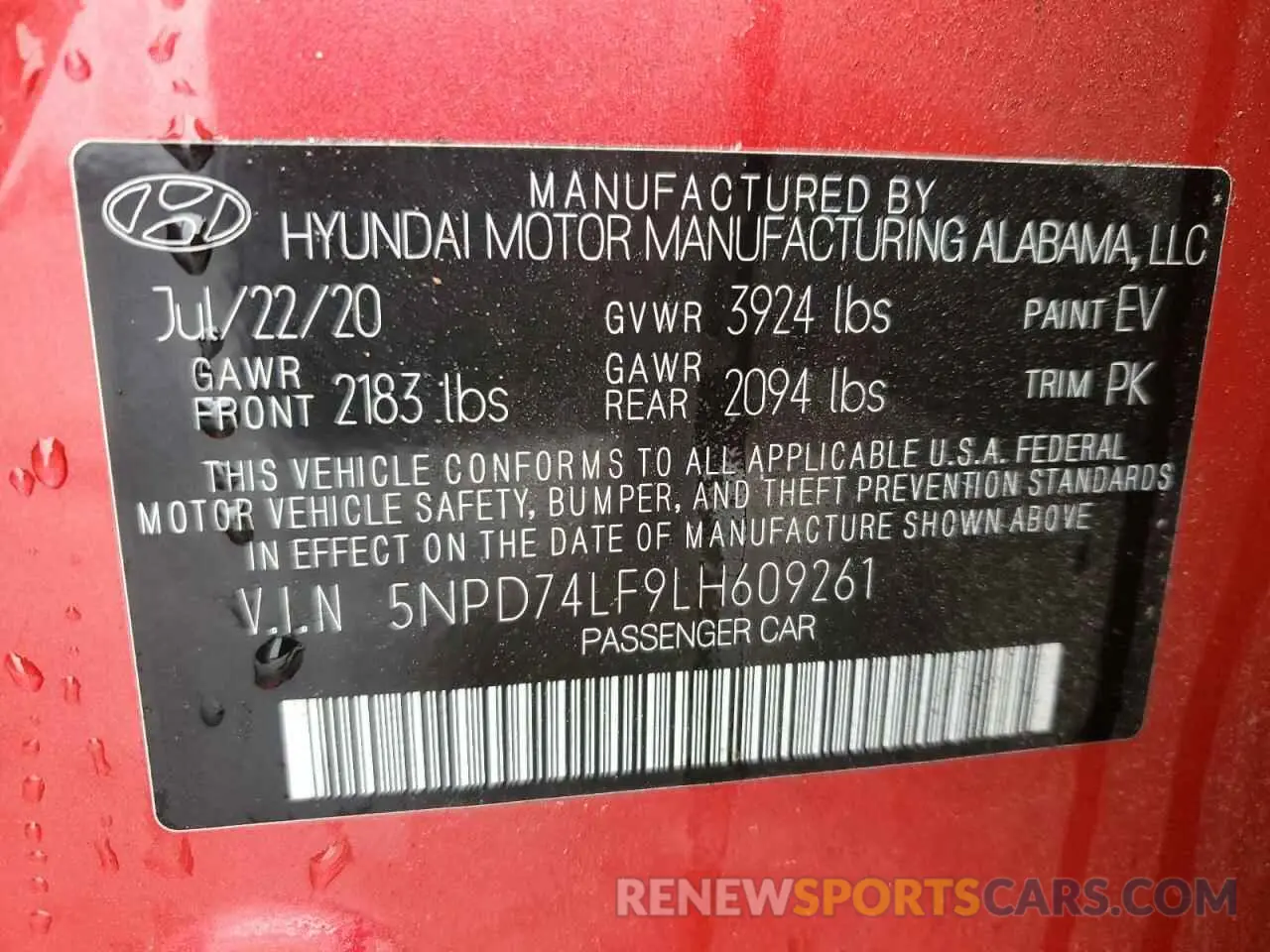 12 Photograph of a damaged car 5NPD74LF9LH609261 HYUNDAI ELANTRA 2020