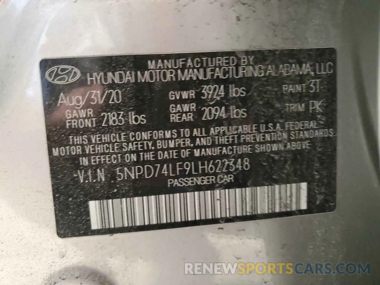 13 Photograph of a damaged car 5NPD74LF9LH622348 HYUNDAI ELANTRA 2020