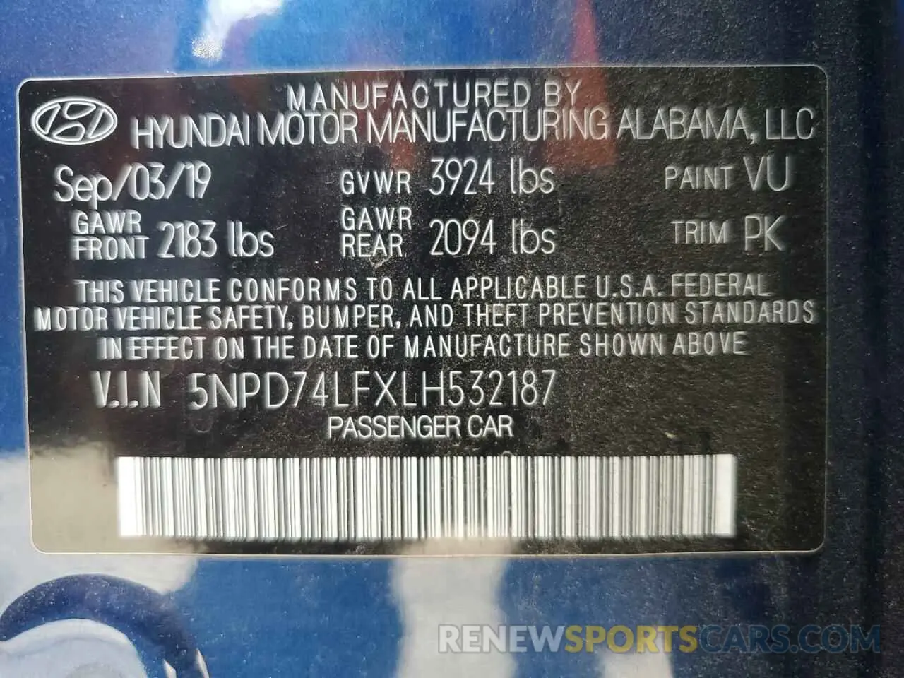 12 Photograph of a damaged car 5NPD74LFXLH532187 HYUNDAI ELANTRA 2020