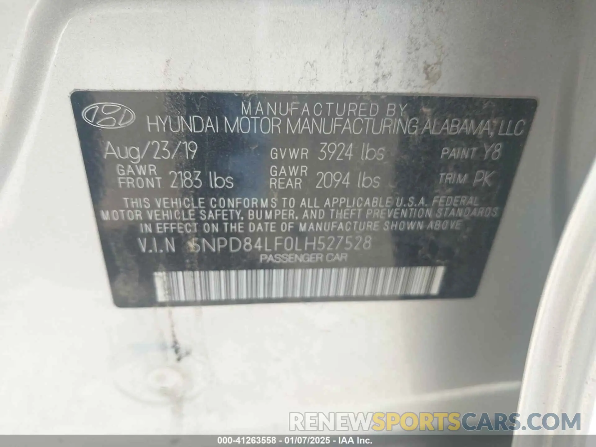 9 Photograph of a damaged car 5NPD84LF0LH527528 HYUNDAI ELANTRA 2020