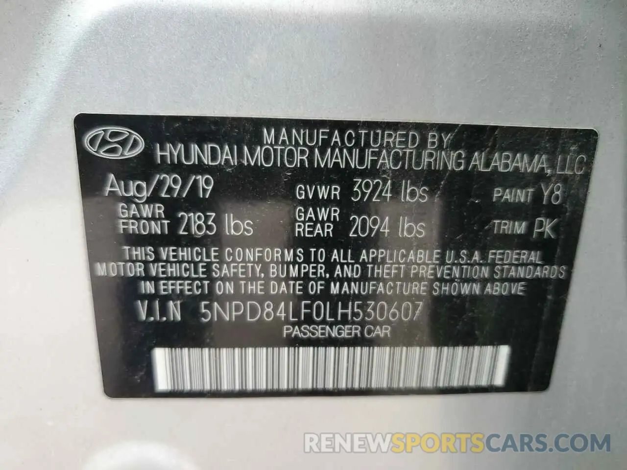 14 Photograph of a damaged car 5NPD84LF0LH530607 HYUNDAI ELANTRA 2020