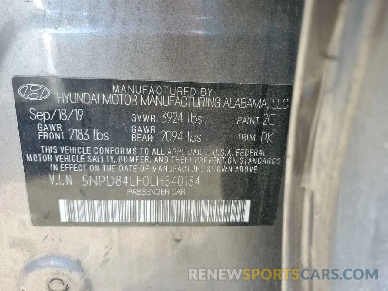 12 Photograph of a damaged car 5NPD84LF0LH540134 HYUNDAI ELANTRA 2020
