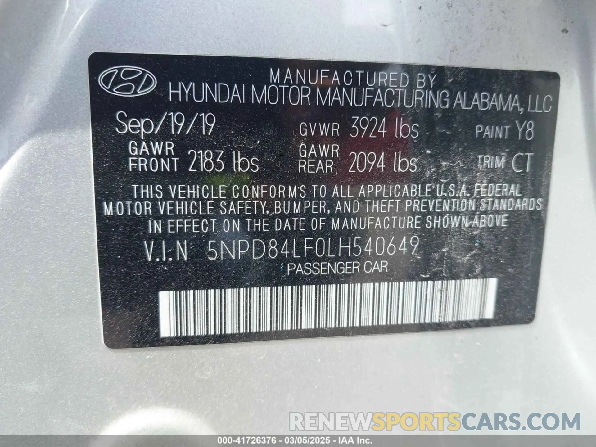 9 Photograph of a damaged car 5NPD84LF0LH540649 HYUNDAI ELANTRA 2020
