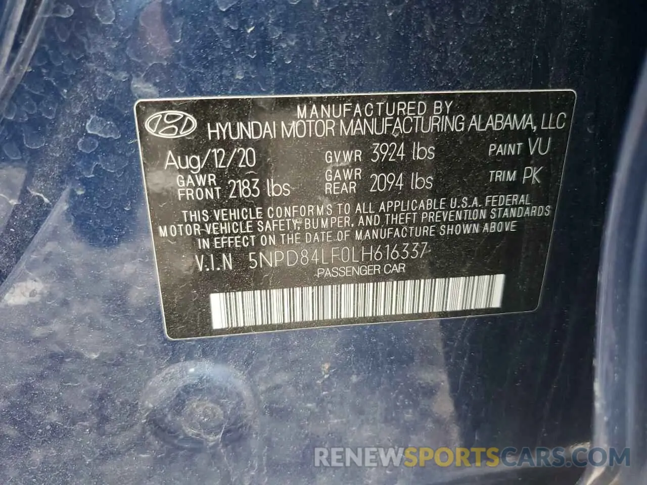 12 Photograph of a damaged car 5NPD84LF0LH616337 HYUNDAI ELANTRA 2020