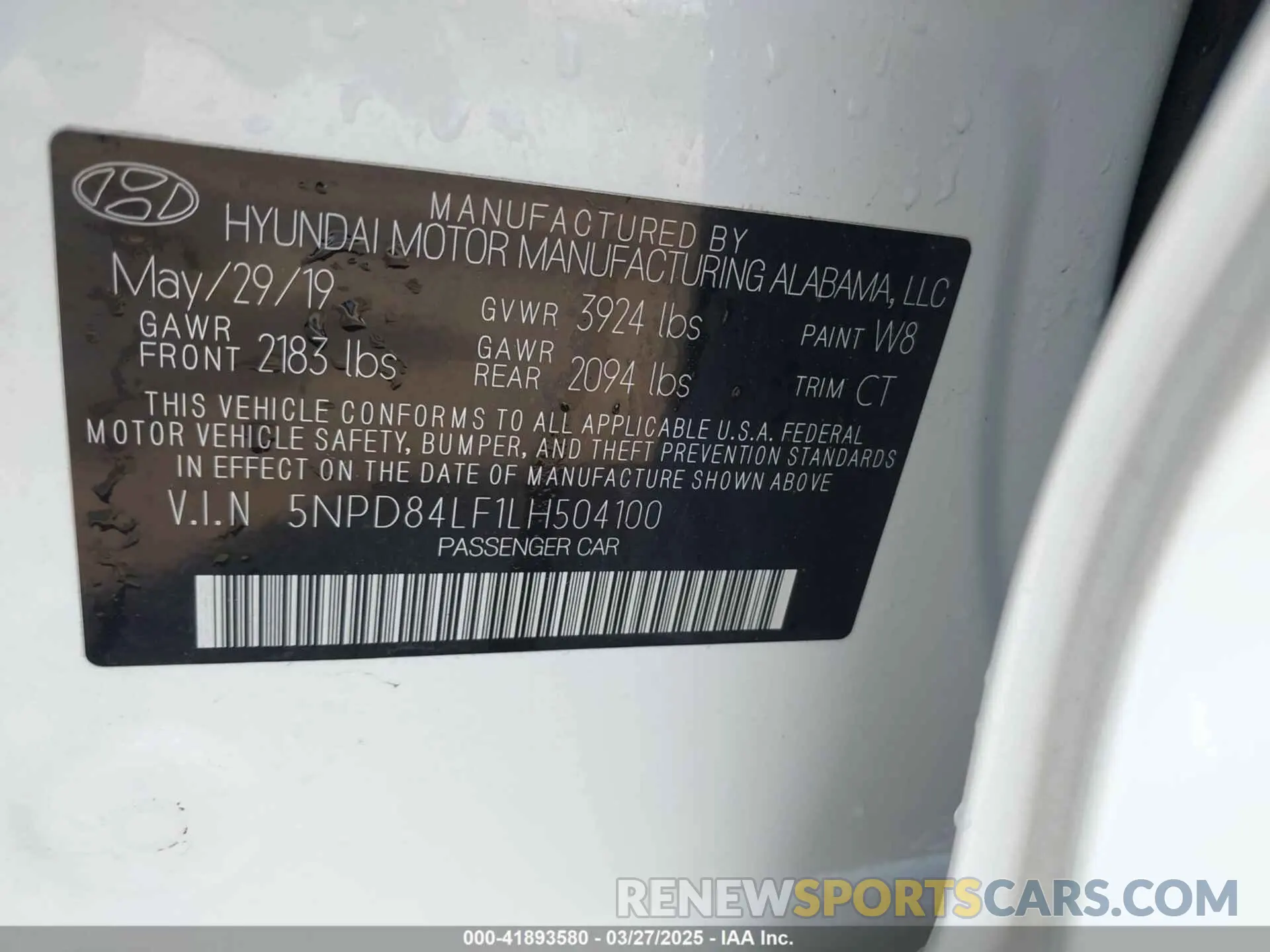 9 Photograph of a damaged car 5NPD84LF1LH504100 HYUNDAI ELANTRA 2020