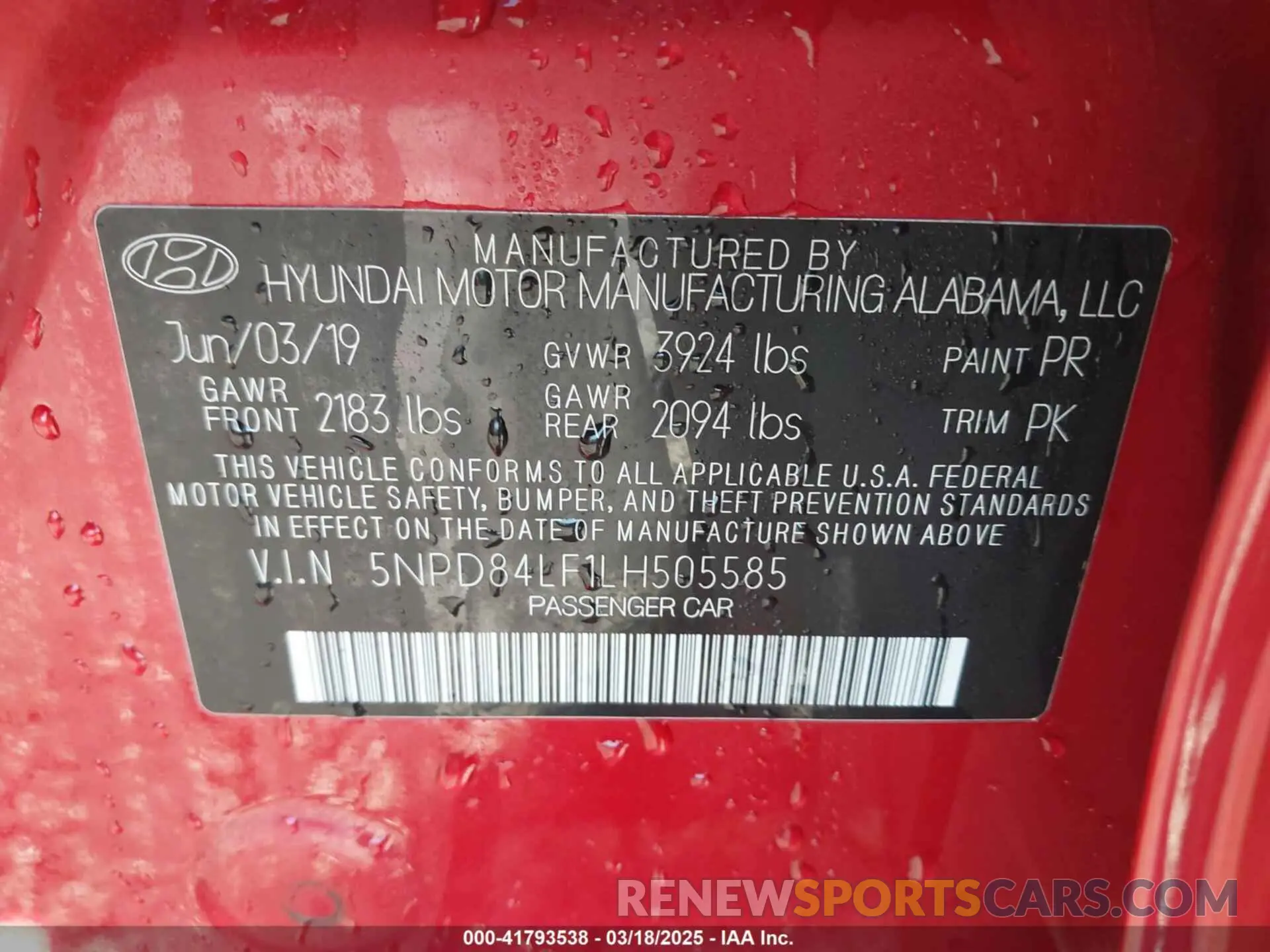 9 Photograph of a damaged car 5NPD84LF1LH505585 HYUNDAI ELANTRA 2020