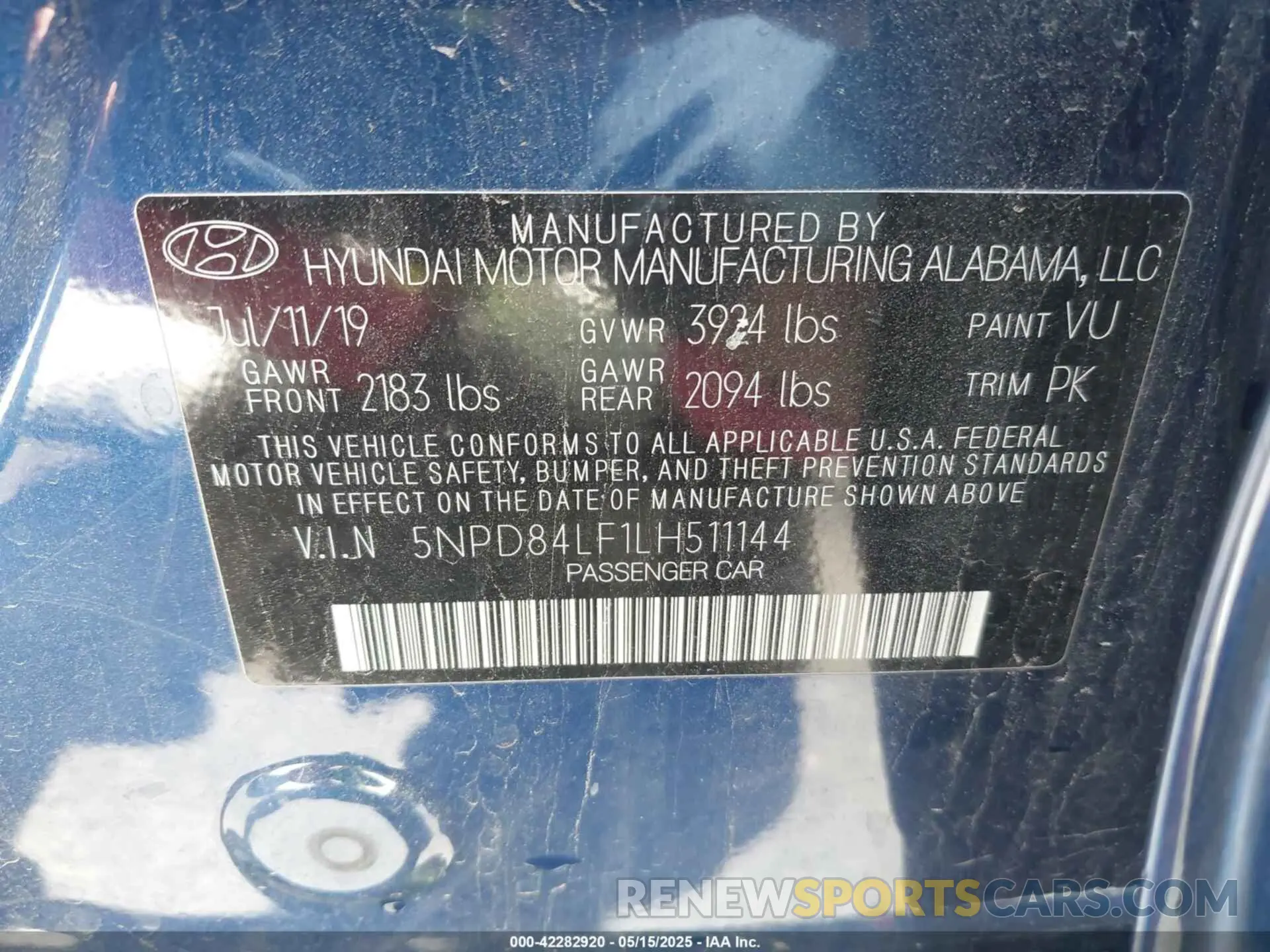 9 Photograph of a damaged car 5NPD84LF1LH511144 HYUNDAI ELANTRA 2020