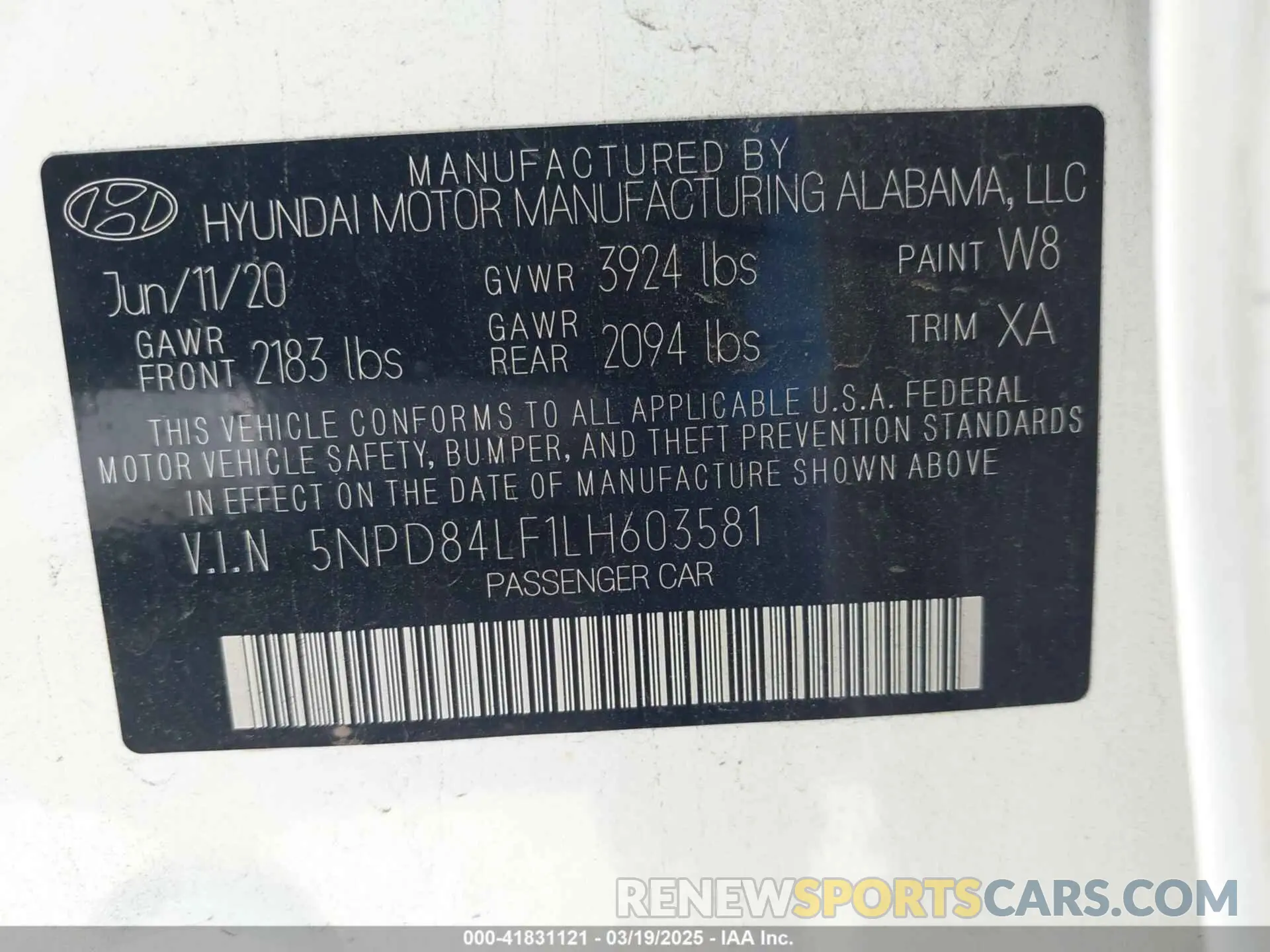 9 Photograph of a damaged car 5NPD84LF1LH603581 HYUNDAI ELANTRA 2020