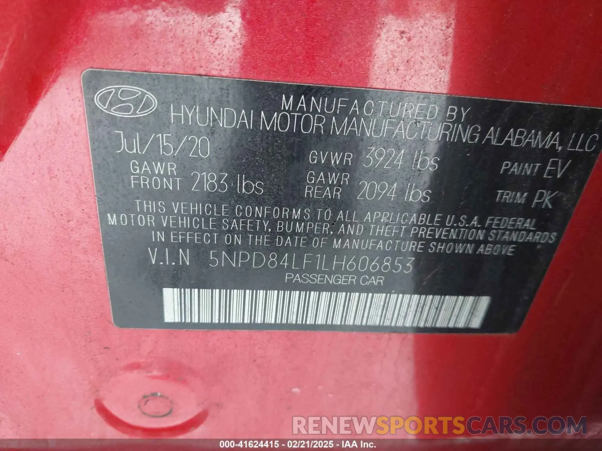 9 Photograph of a damaged car 5NPD84LF1LH606853 HYUNDAI ELANTRA 2020