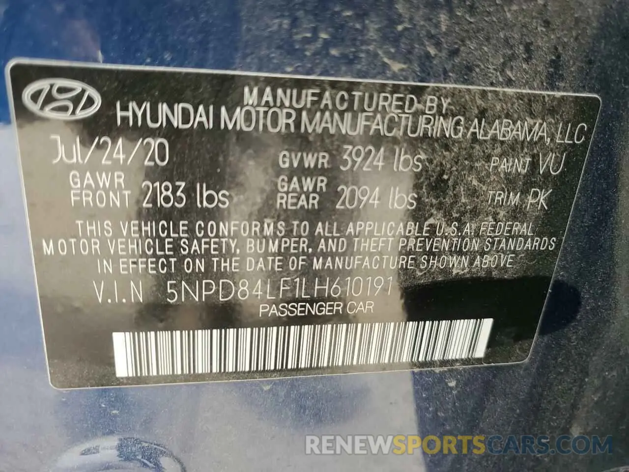 12 Photograph of a damaged car 5NPD84LF1LH610191 HYUNDAI ELANTRA 2020
