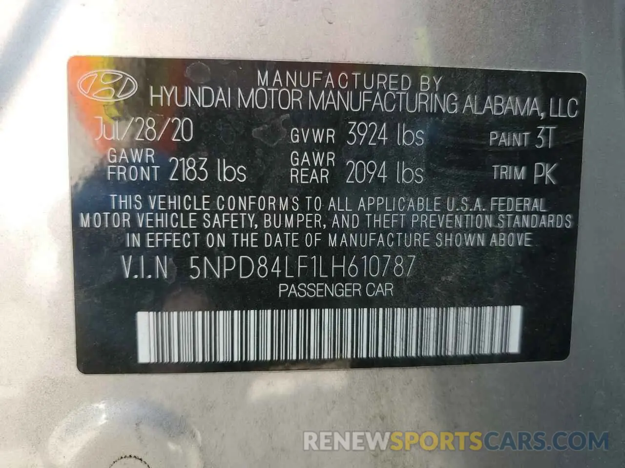 12 Photograph of a damaged car 5NPD84LF1LH610787 HYUNDAI ELANTRA 2020