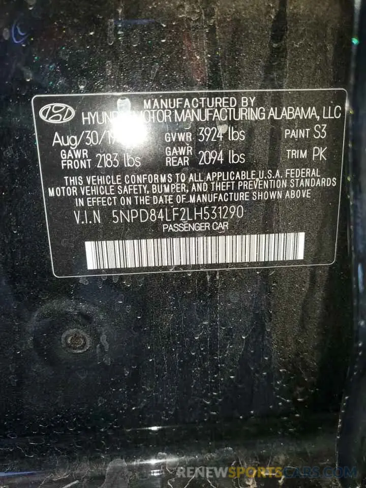12 Photograph of a damaged car 5NPD84LF2LH531290 HYUNDAI ELANTRA 2020