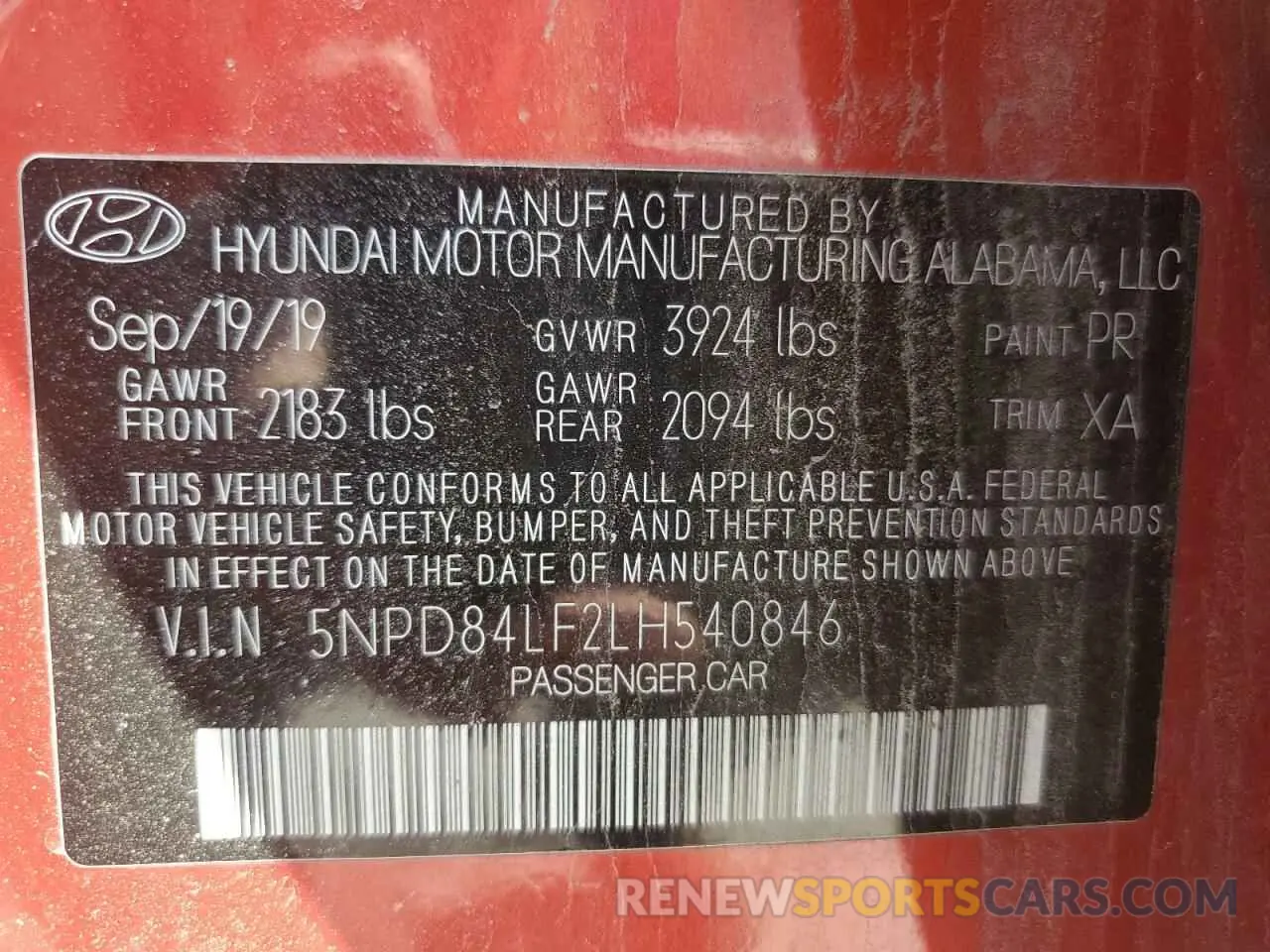 13 Photograph of a damaged car 5NPD84LF2LH540846 HYUNDAI ELANTRA 2020