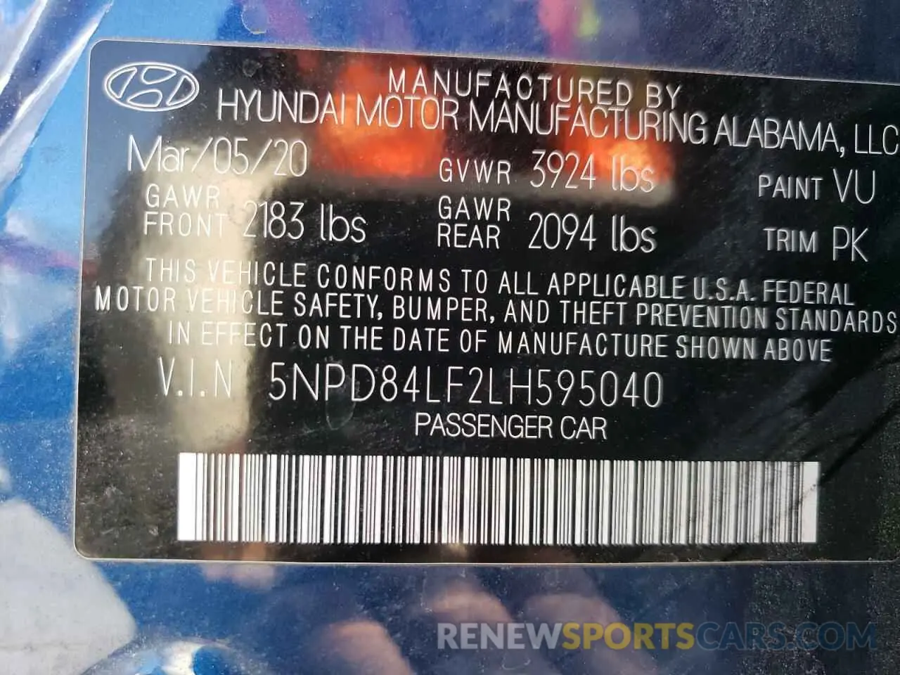 12 Photograph of a damaged car 5NPD84LF2LH595040 HYUNDAI ELANTRA 2020