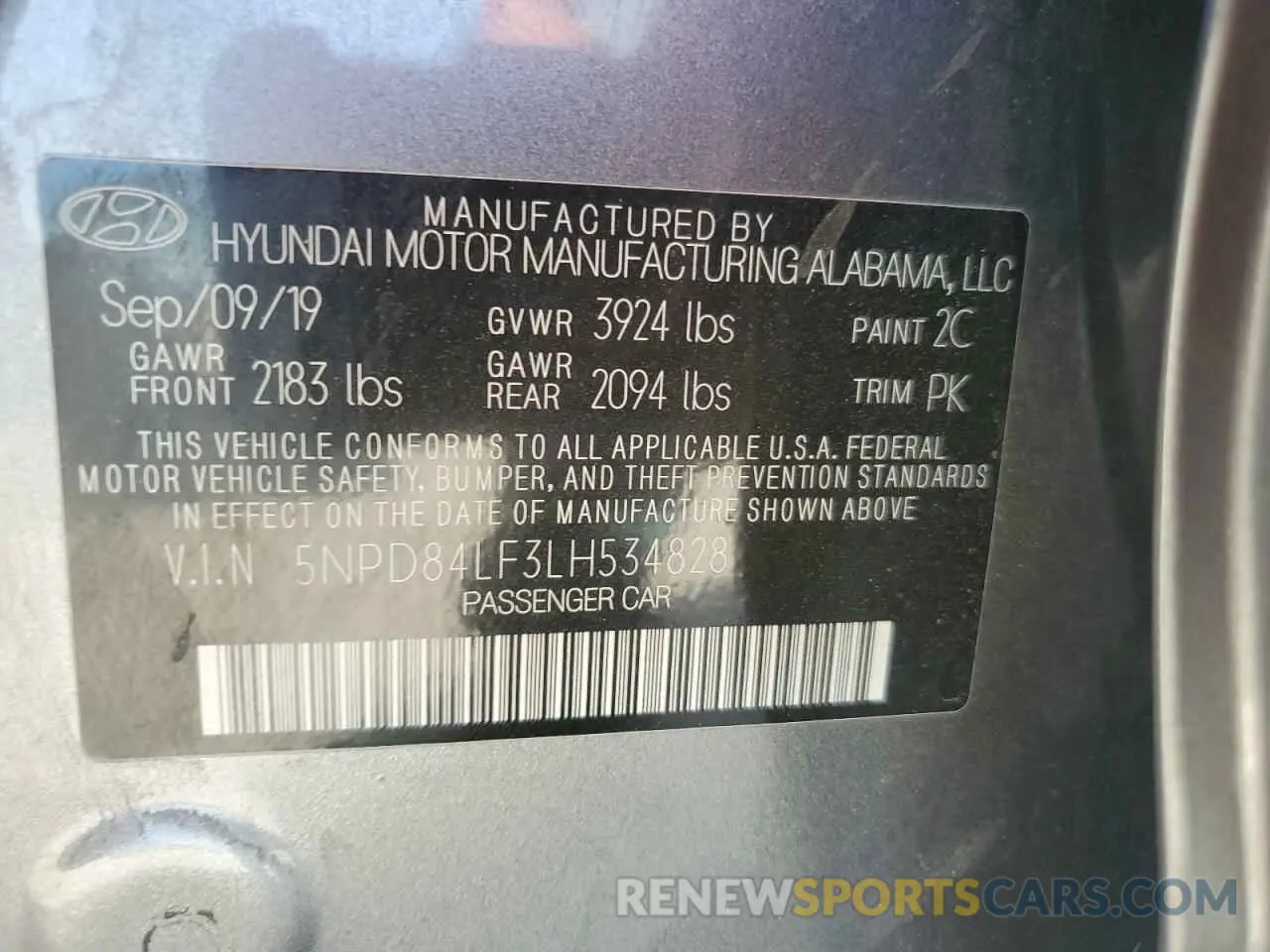 12 Photograph of a damaged car 5NPD84LF3LH534828 HYUNDAI ELANTRA 2020