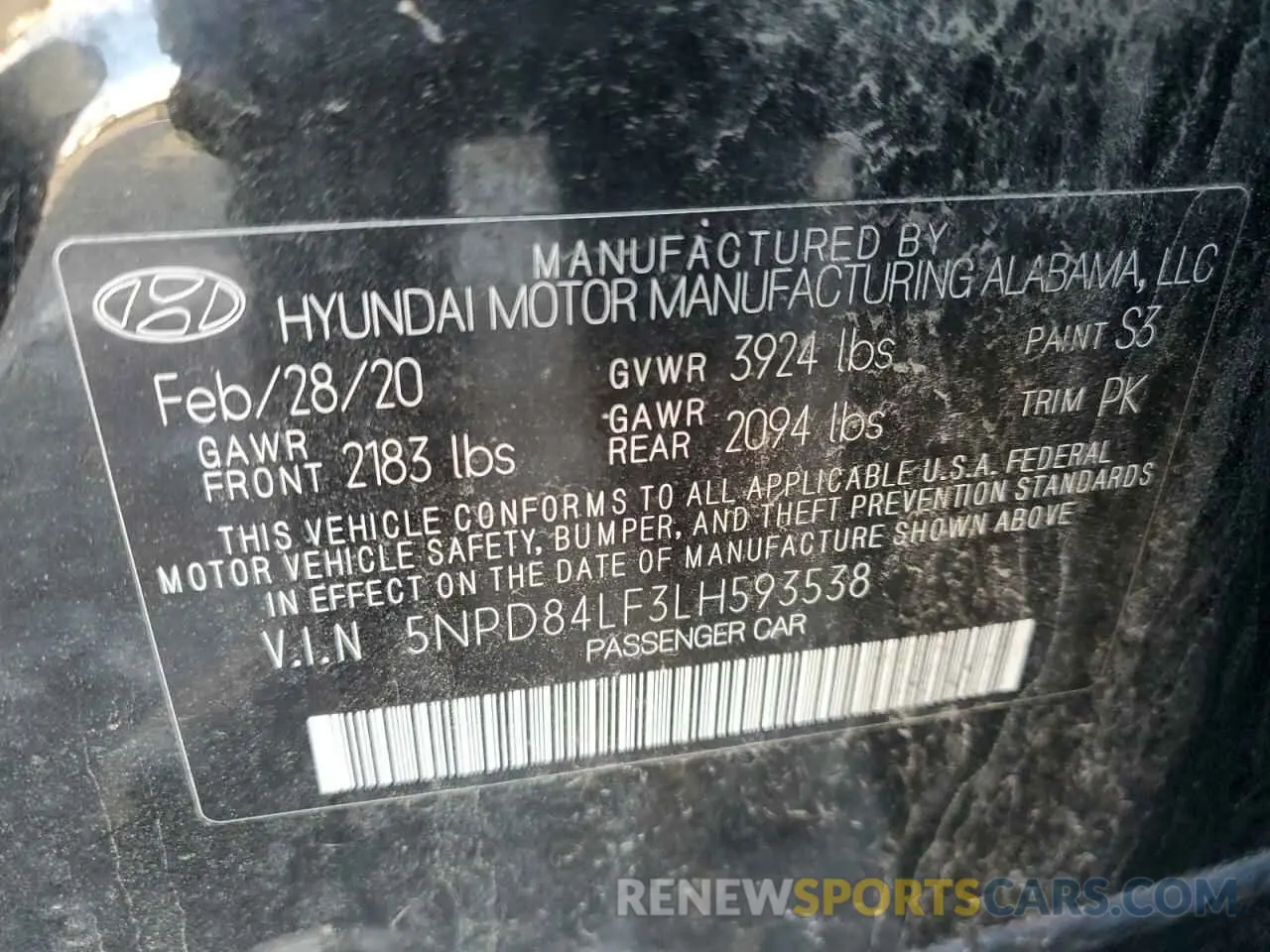 14 Photograph of a damaged car 5NPD84LF3LH593538 HYUNDAI ELANTRA 2020