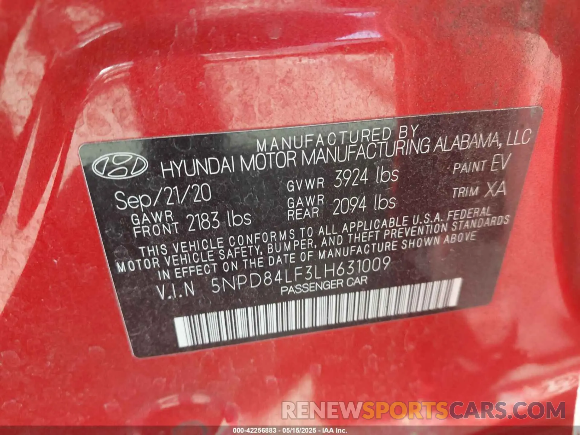 9 Photograph of a damaged car 5NPD84LF3LH631009 HYUNDAI ELANTRA 2020