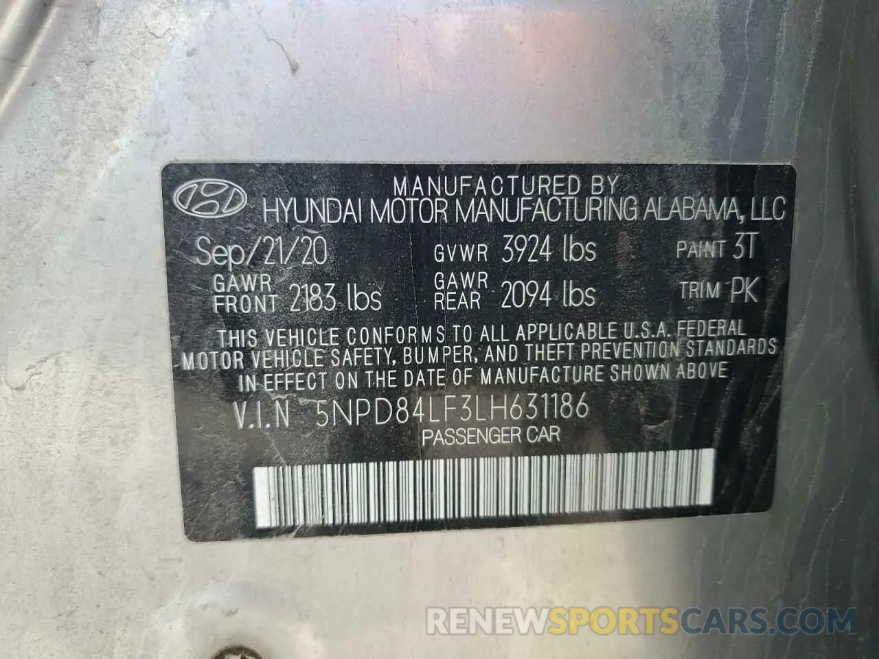 12 Photograph of a damaged car 5NPD84LF3LH631186 HYUNDAI ELANTRA 2020