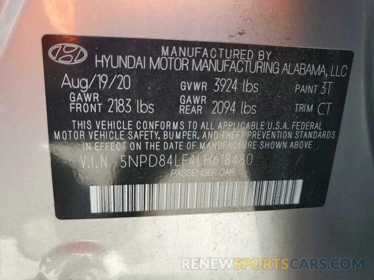 13 Photograph of a damaged car 5NPD84LF4LH618480 HYUNDAI ELANTRA 2020