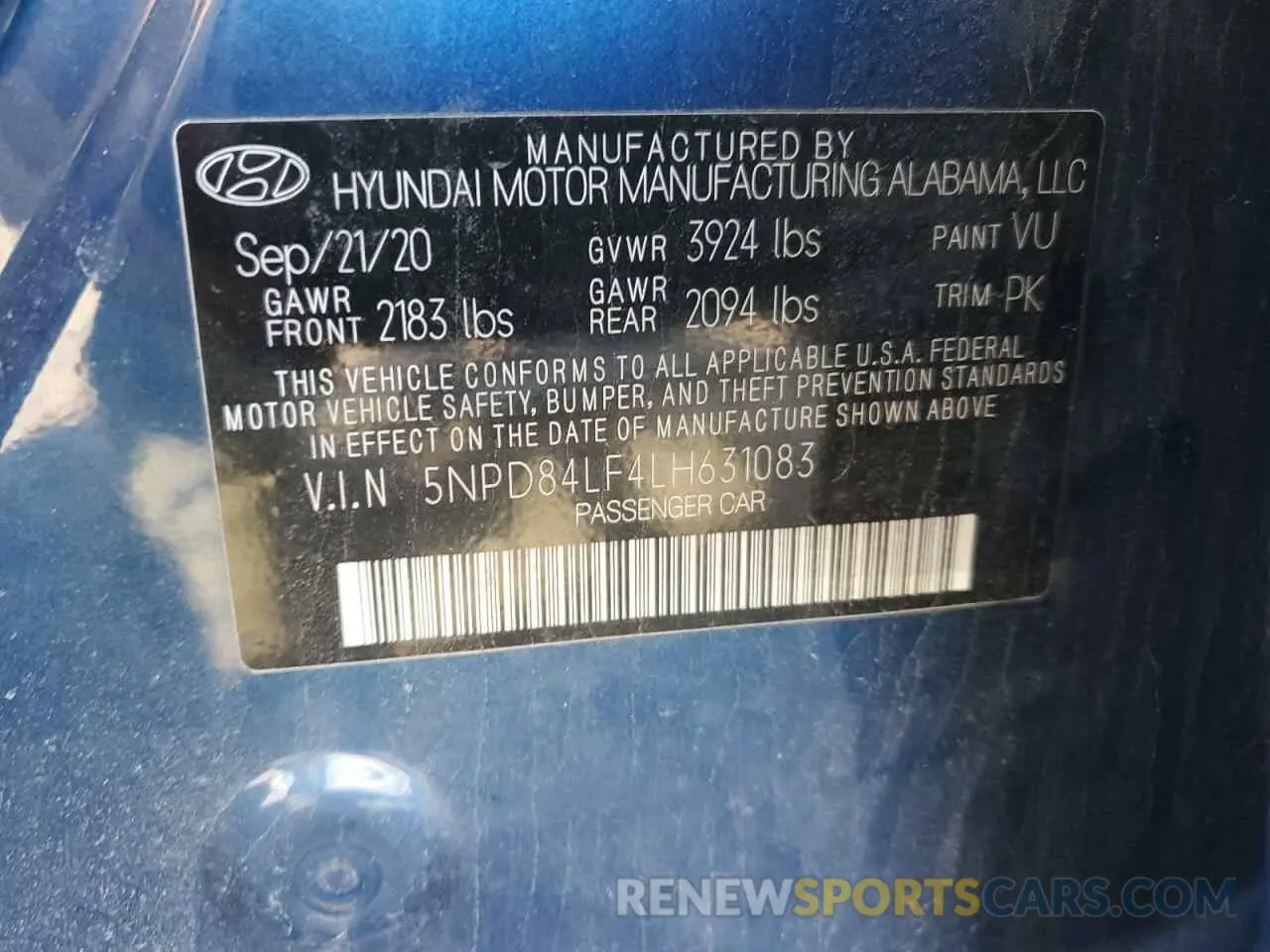 13 Photograph of a damaged car 5NPD84LF4LH631083 HYUNDAI ELANTRA 2020