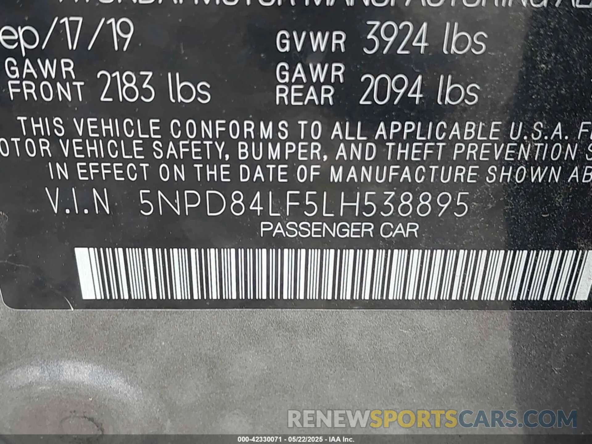 9 Photograph of a damaged car 5NPD84LF5LH538895 HYUNDAI ELANTRA 2020