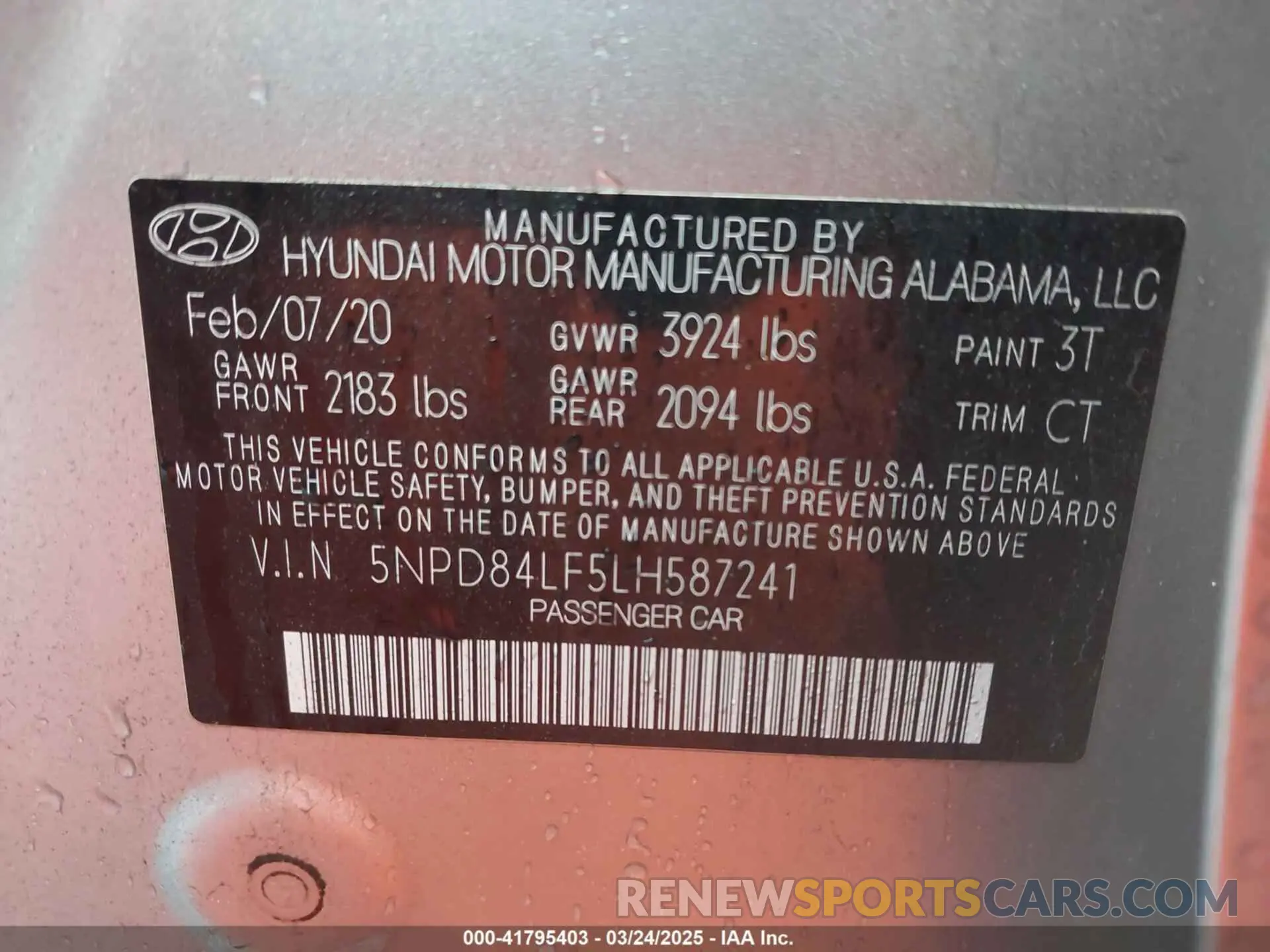 9 Photograph of a damaged car 5NPD84LF5LH587241 HYUNDAI ELANTRA 2020