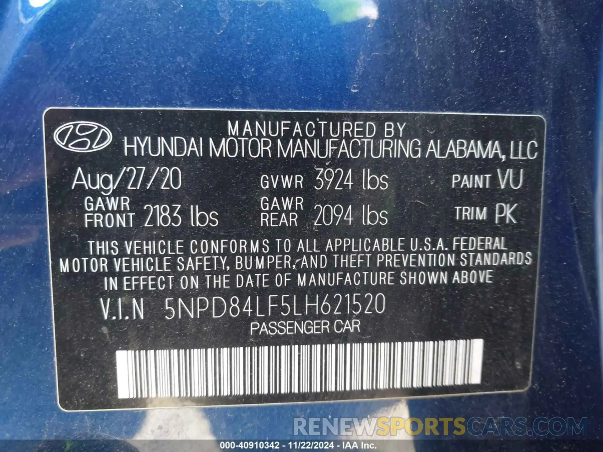 9 Photograph of a damaged car 5NPD84LF5LH621520 HYUNDAI ELANTRA 2020