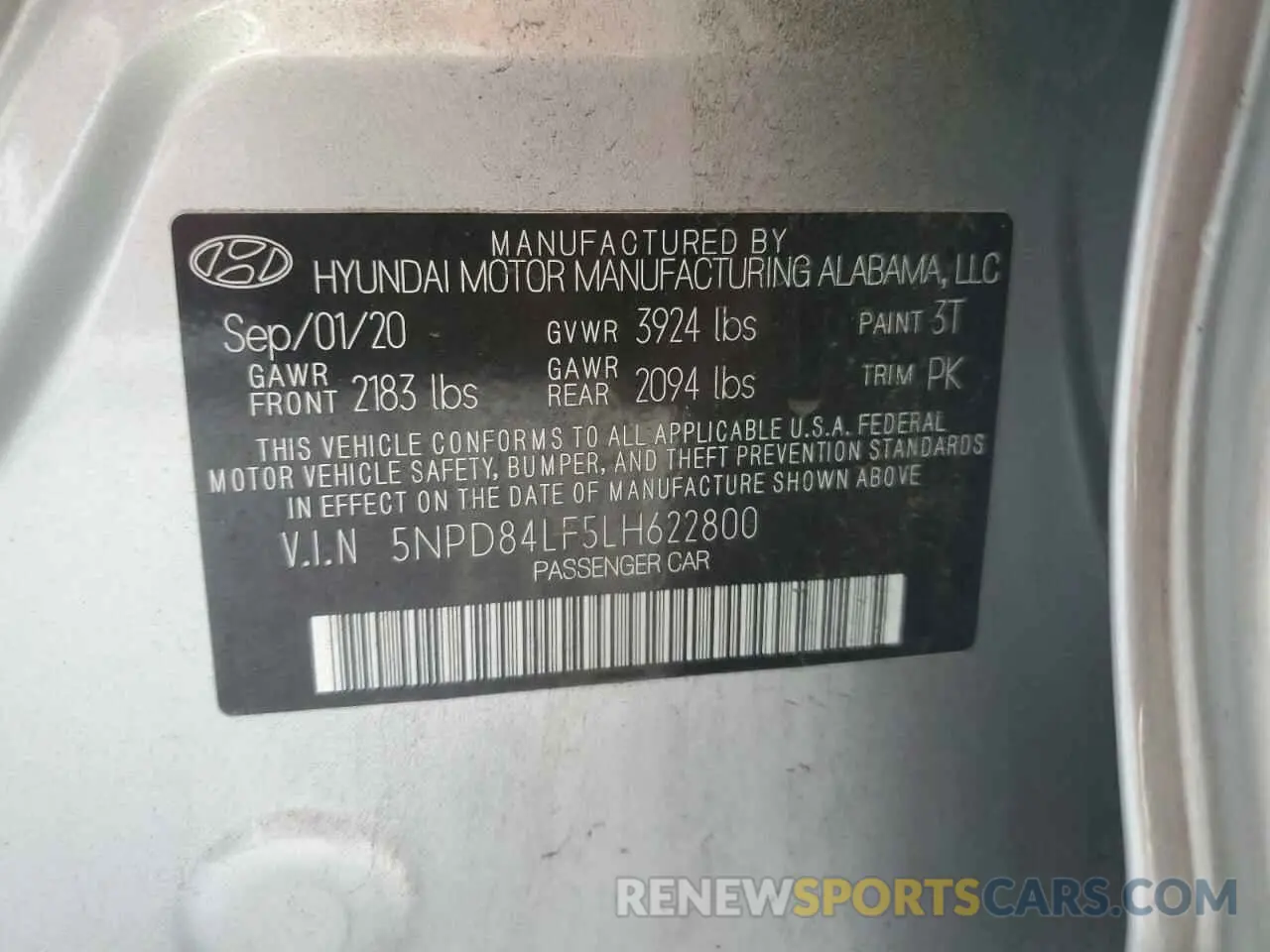12 Photograph of a damaged car 5NPD84LF5LH622800 HYUNDAI ELANTRA 2020