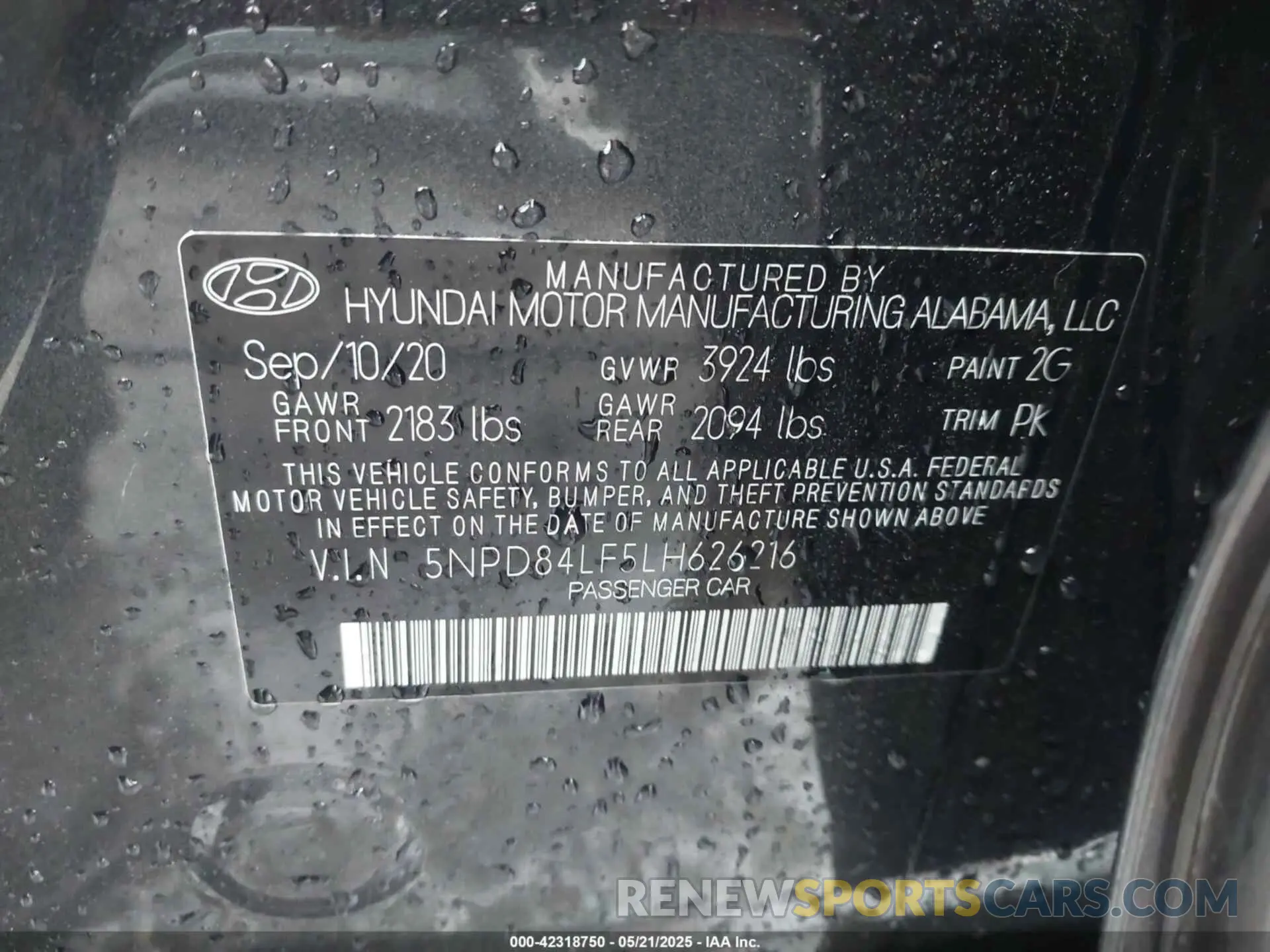 9 Photograph of a damaged car 5NPD84LF5LH626216 HYUNDAI ELANTRA 2020