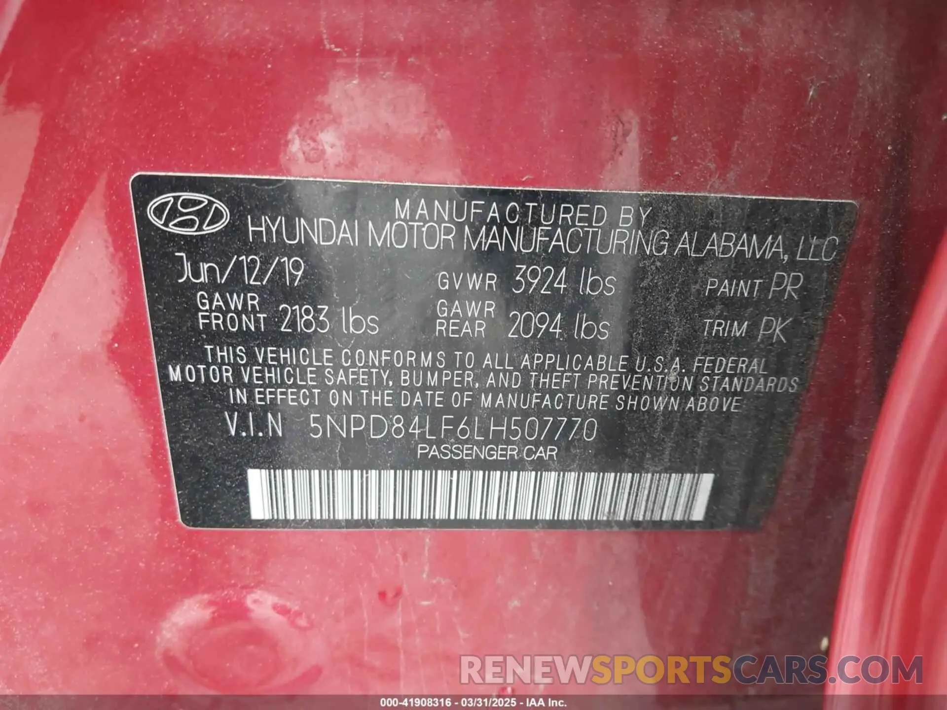 9 Photograph of a damaged car 5NPD84LF6LH507770 HYUNDAI ELANTRA 2020