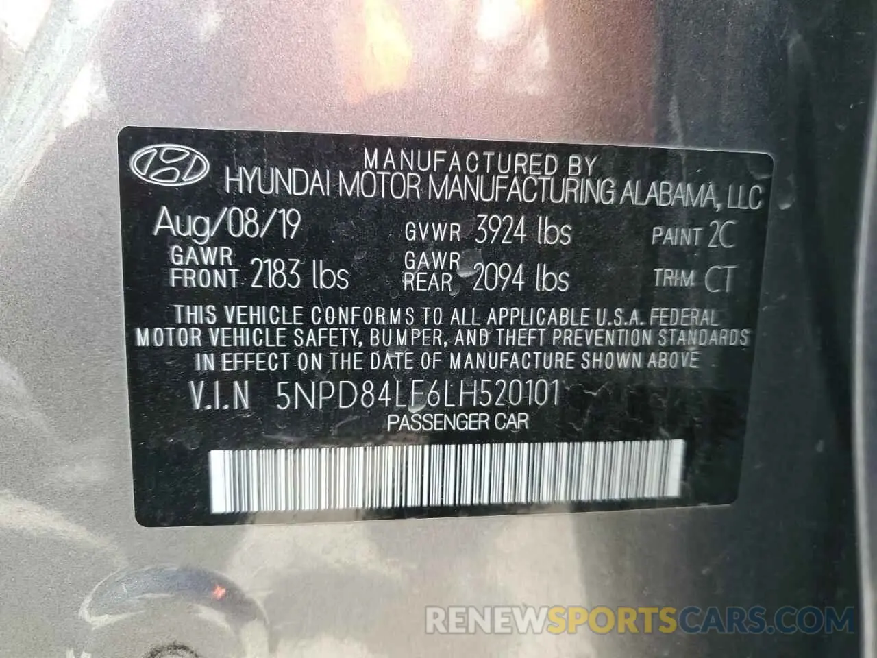 12 Photograph of a damaged car 5NPD84LF6LH520101 HYUNDAI ELANTRA 2020