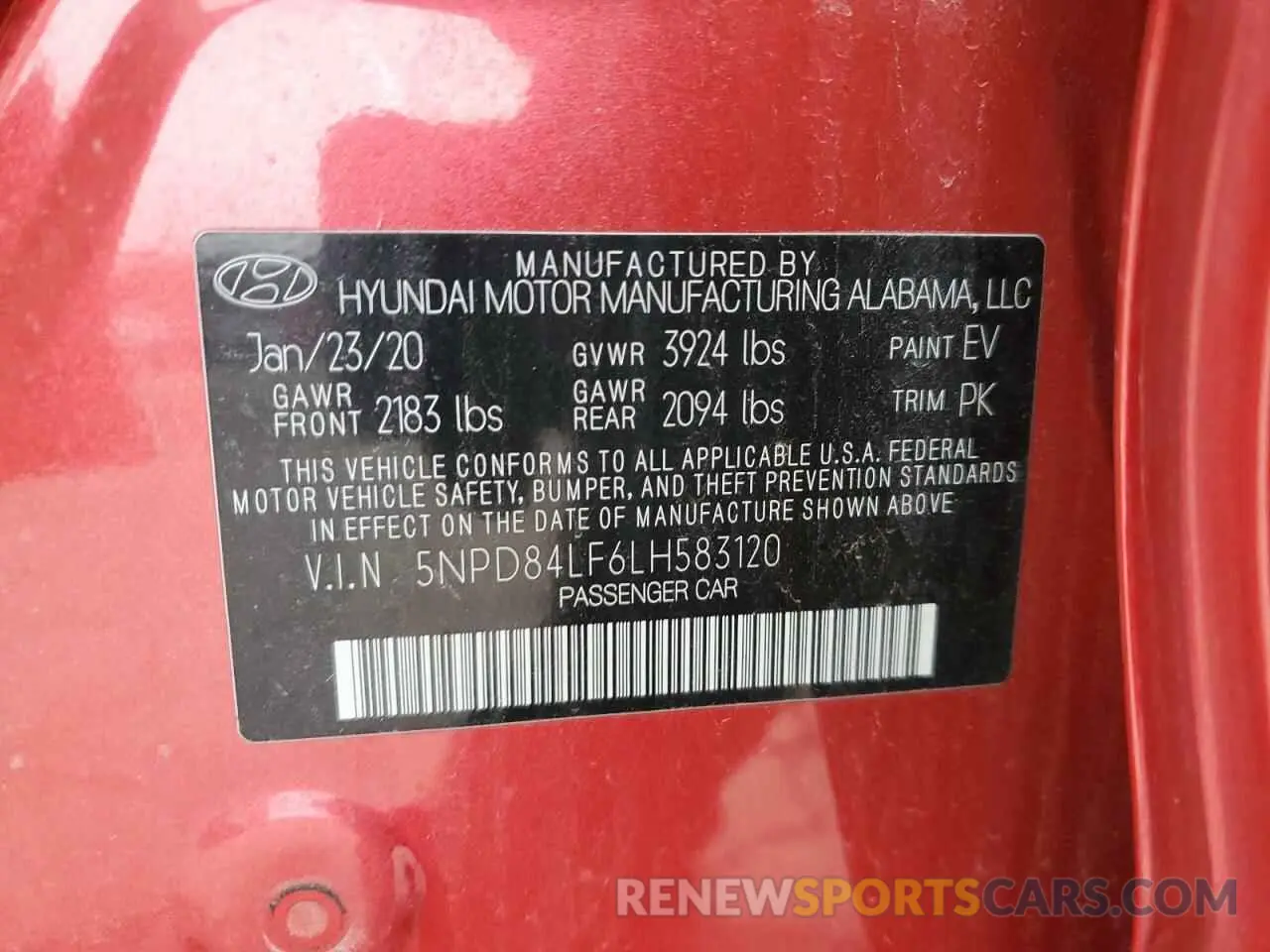 12 Photograph of a damaged car 5NPD84LF6LH583120 HYUNDAI ELANTRA 2020