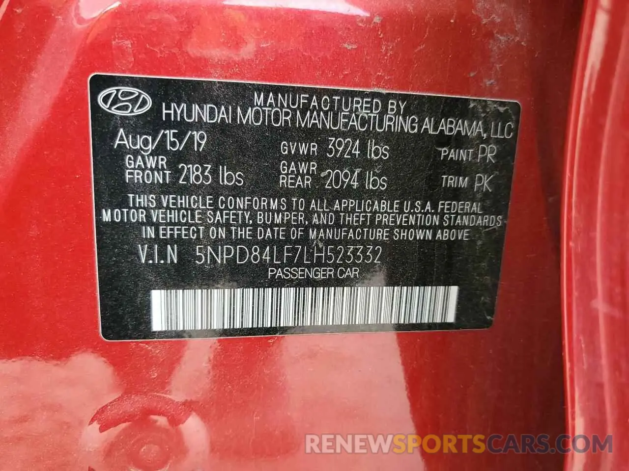 14 Photograph of a damaged car 5NPD84LF7LH523332 HYUNDAI ELANTRA 2020