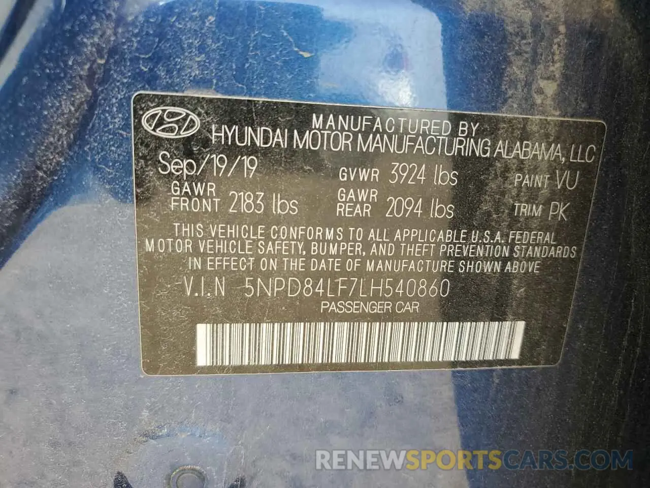 13 Photograph of a damaged car 5NPD84LF7LH540860 HYUNDAI ELANTRA 2020