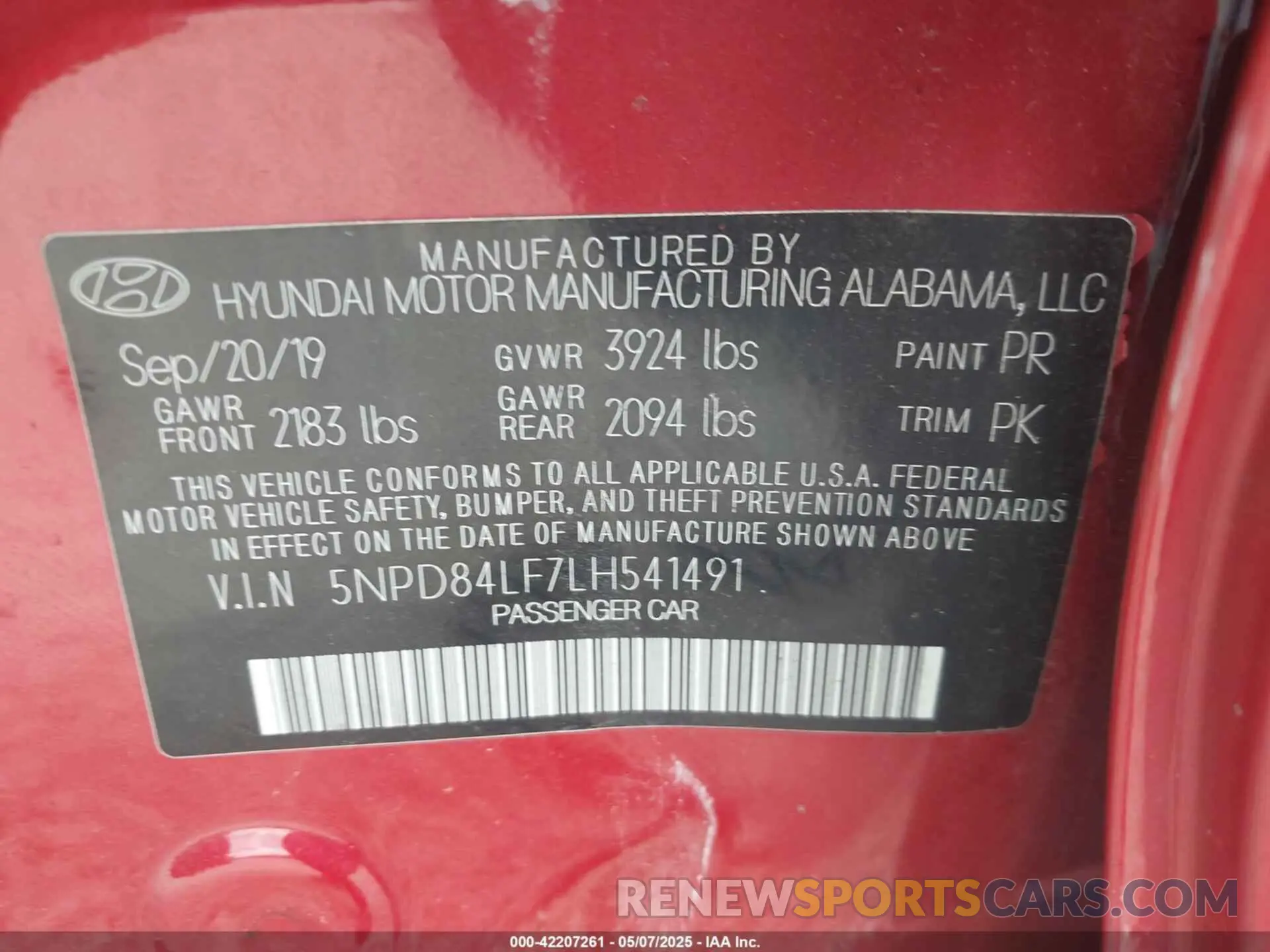 9 Photograph of a damaged car 5NPD84LF7LH541491 HYUNDAI ELANTRA 2020