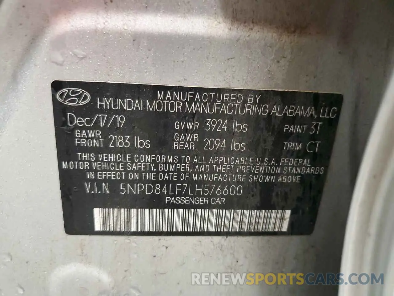 14 Photograph of a damaged car 5NPD84LF7LH576600 HYUNDAI ELANTRA 2020