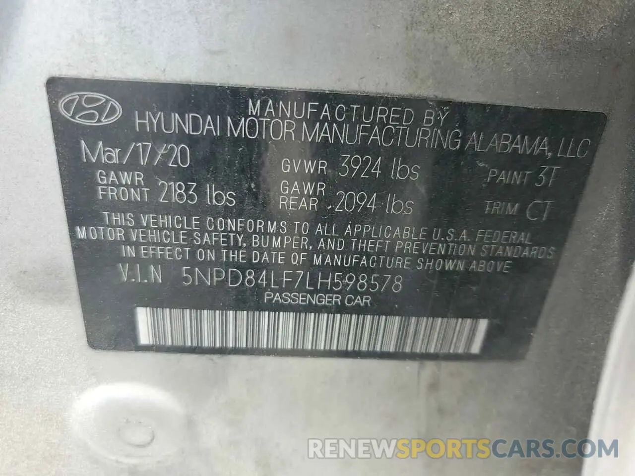 12 Photograph of a damaged car 5NPD84LF7LH598578 HYUNDAI ELANTRA 2020