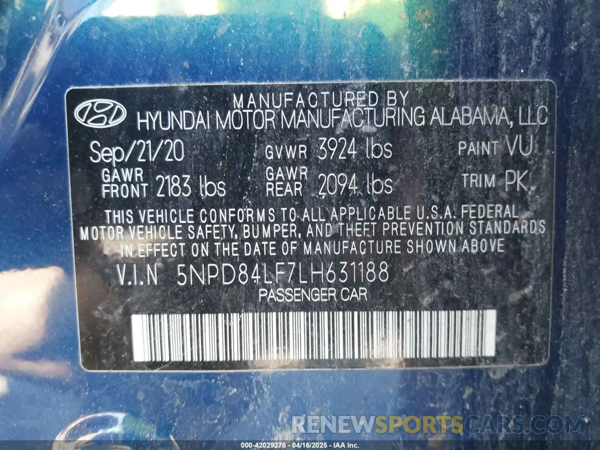 9 Photograph of a damaged car 5NPD84LF7LH631188 HYUNDAI ELANTRA 2020