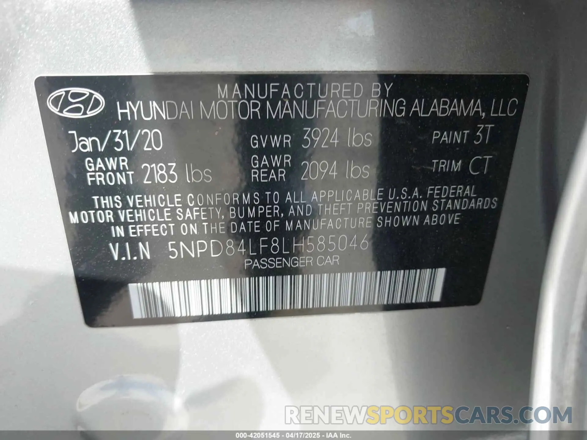 9 Photograph of a damaged car 5NPD84LF8LH585046 HYUNDAI ELANTRA 2020
