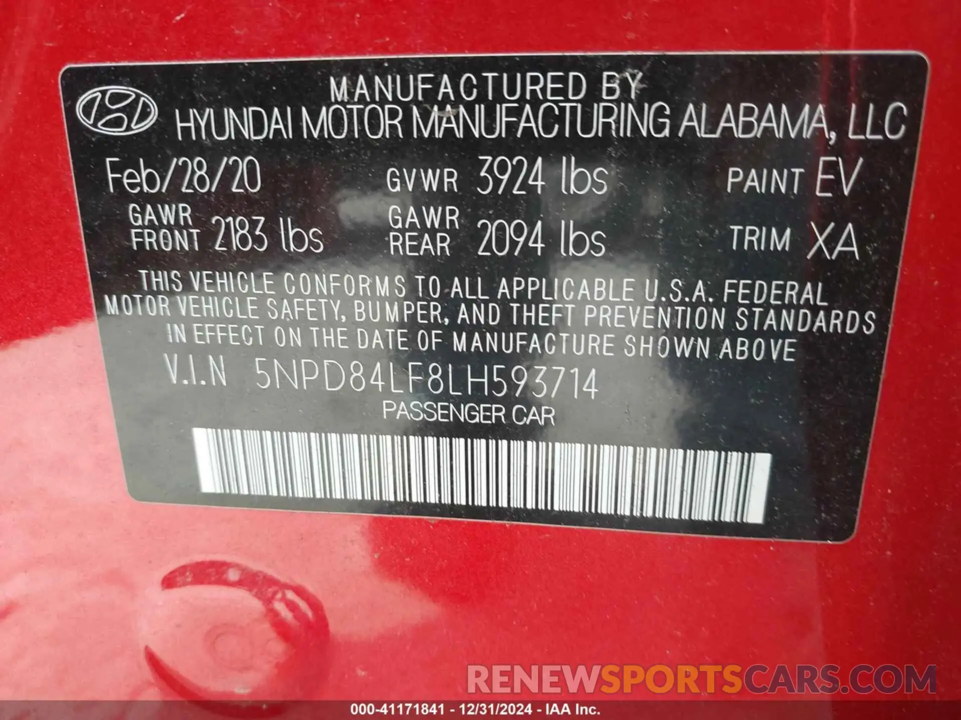 9 Photograph of a damaged car 5NPD84LF8LH593714 HYUNDAI ELANTRA 2020