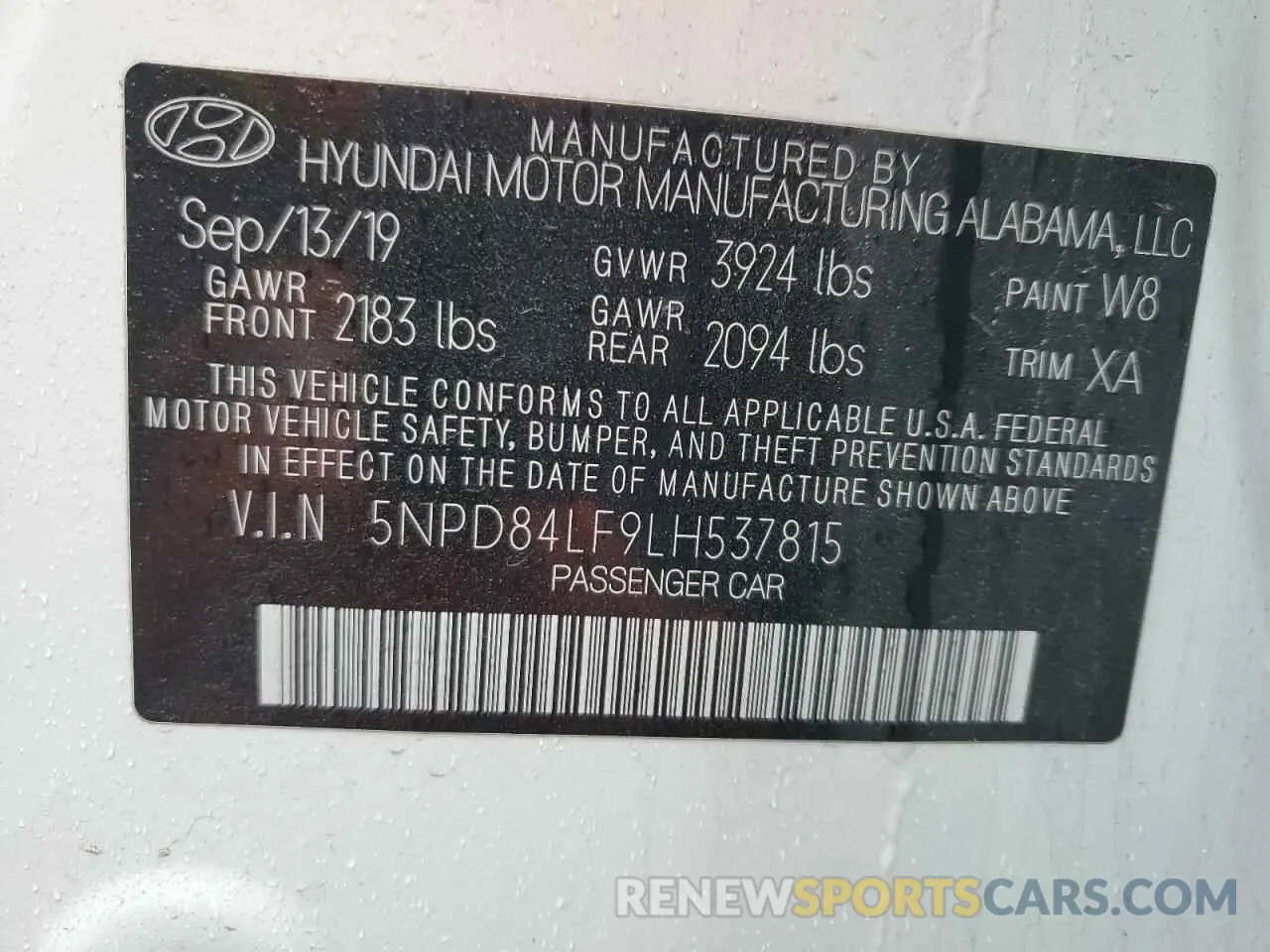 12 Photograph of a damaged car 5NPD84LF9LH537815 HYUNDAI ELANTRA 2020