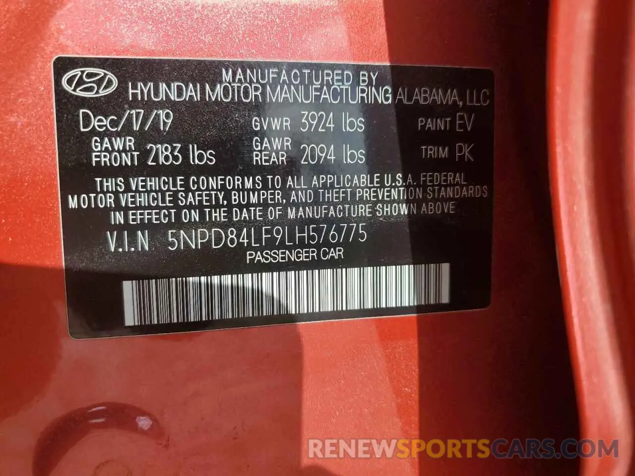 13 Photograph of a damaged car 5NPD84LF9LH576775 HYUNDAI ELANTRA 2020