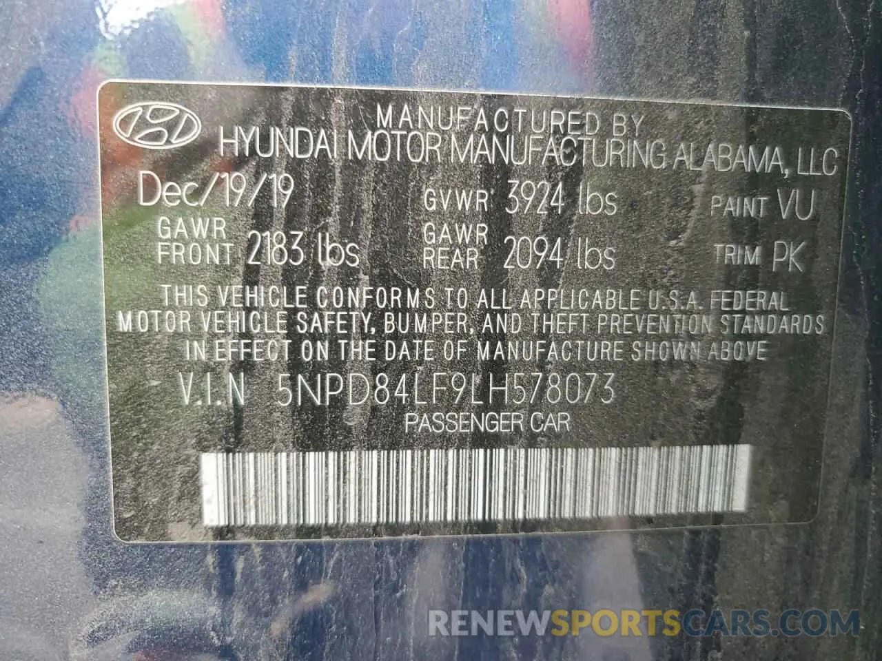 12 Photograph of a damaged car 5NPD84LF9LH578073 HYUNDAI ELANTRA 2020